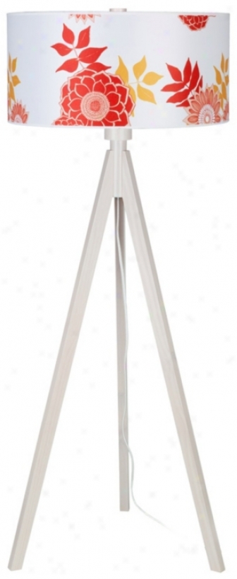 Lights Up! Woody Pickled Anna Red Shade Floor Lamp (t2979)