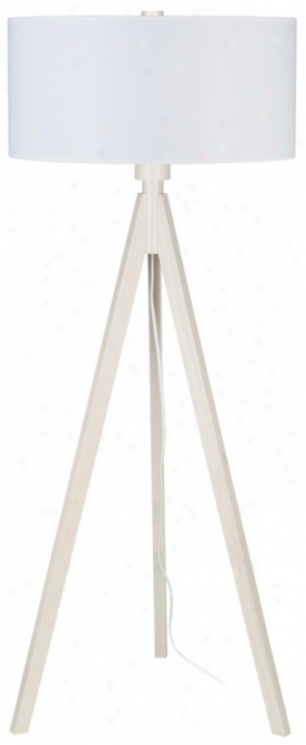 Lights Up! Woody Pickled White Linen Shade Floor Lamp (t2978)