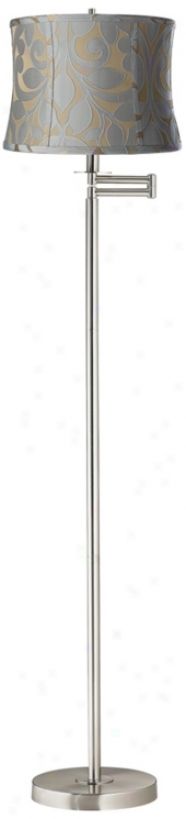 Lillain Floral Drum Brushed Nickel Swing Arm Floor Lamp (4231-6x0032)