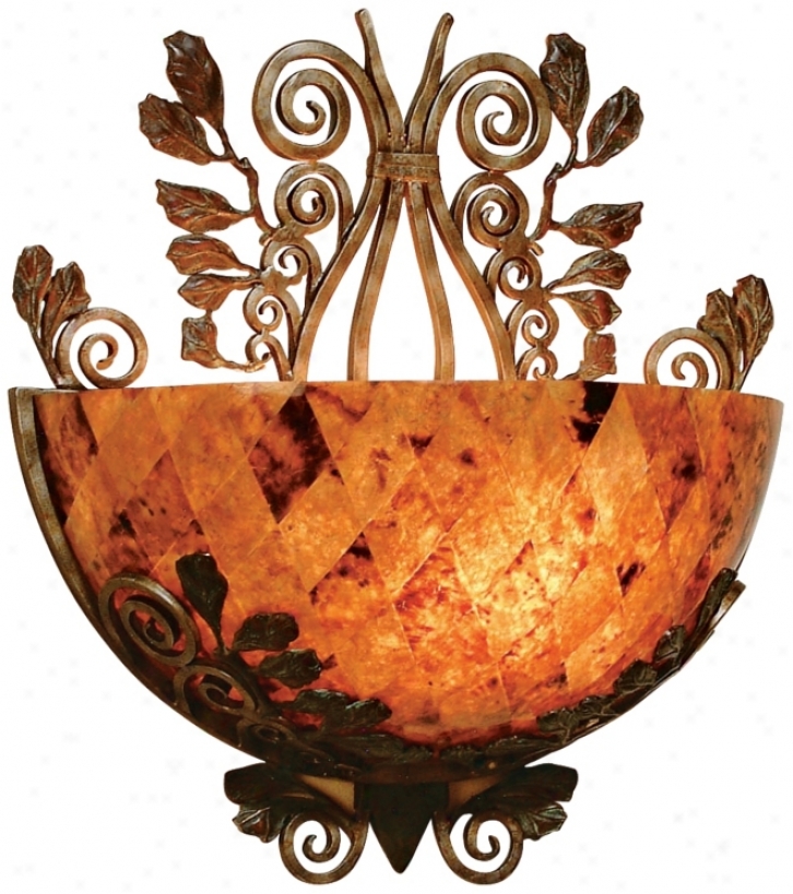 Maitland-smtih Penshell Bowl And Wrought Iron Wall Sconce (j9881)