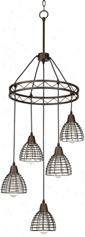 Metal Grid 16" Wide 5-light Bronze Chandelier (w2623)