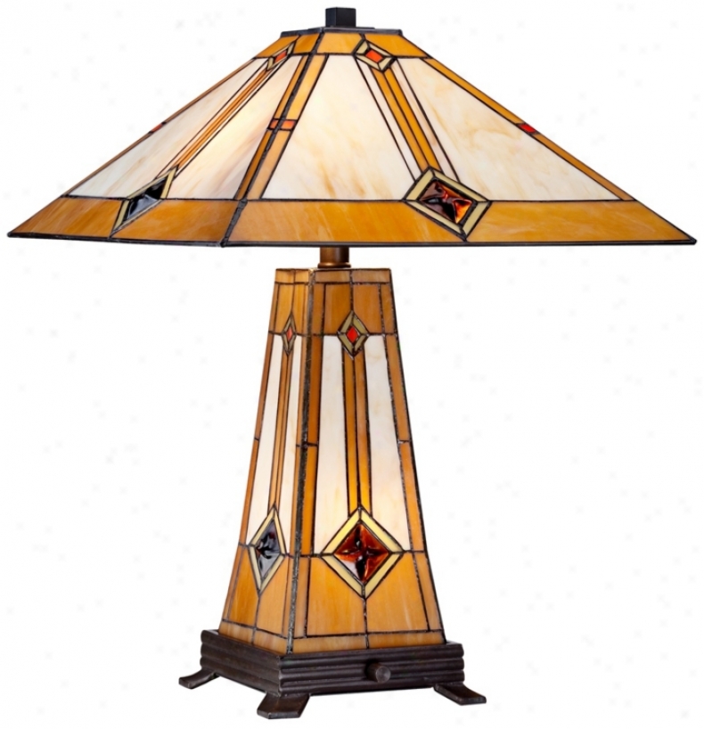 Mission Gold Tiffany Style Table Lamp With Night Illuminate (w7857)