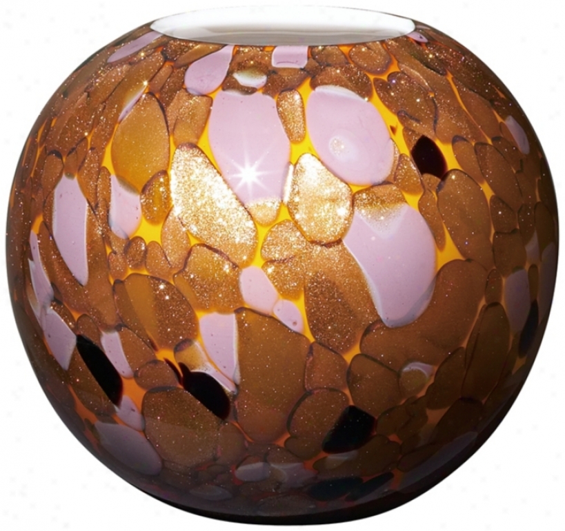 Modern Glass 7" High Coppdr Lavender Amber Glass Vase (t3907)