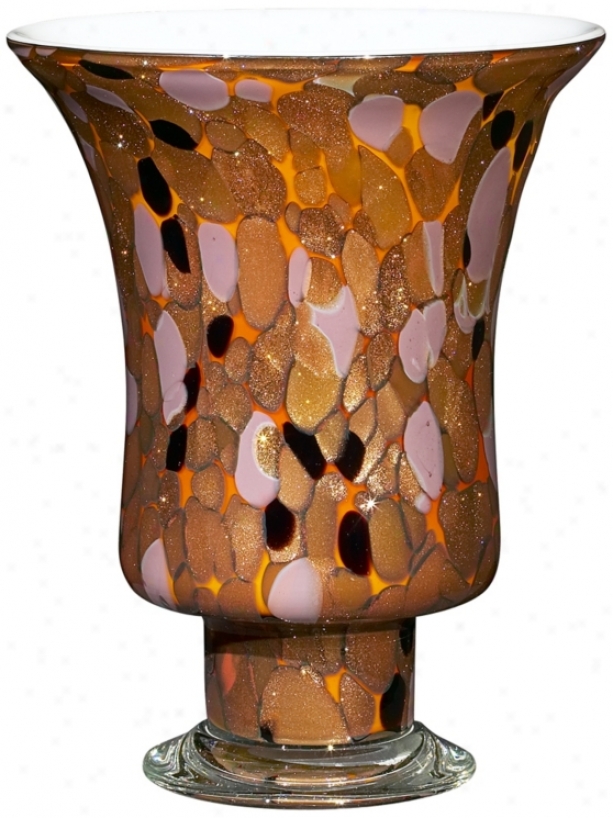 Modern Glass 9 3/4" Dear Copper Lavender Amber Glass Vase (t3902)