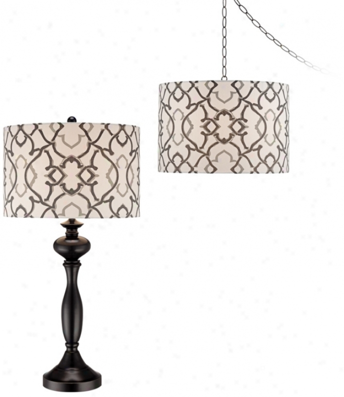 Moroccan Medallion Plug-in Swag And Table Lamp Set Of 2 (w9040)