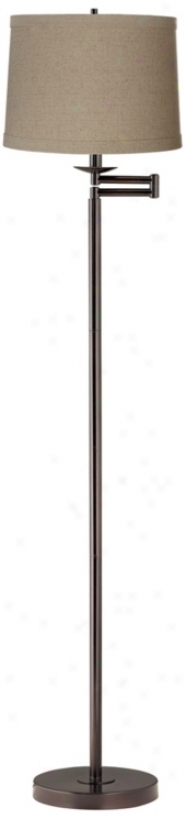 Natural Linen Drum Bronze Swing Arm Floor Lamp (41523-w8502)