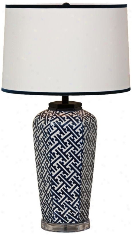 Navy Geo Sake Jar Porcelain Table Lamp (x0427))