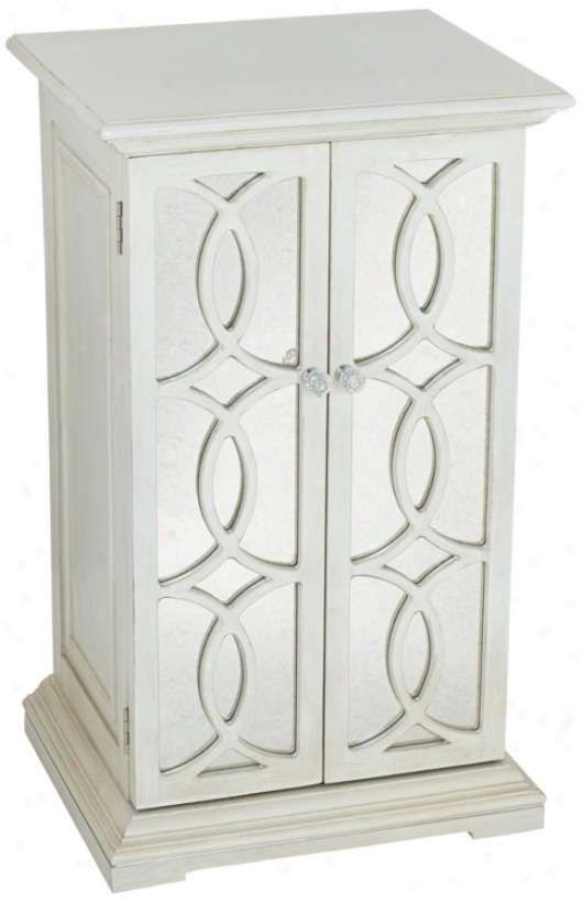 Off-white Mirror Circle Fretwork 2-door Storage Chest (t8239)