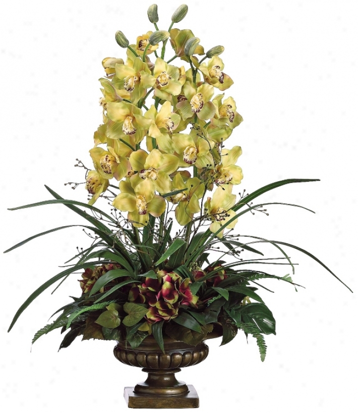 Orchid And Hydrangea 36" High Silk Flower Arrangement (n9907)