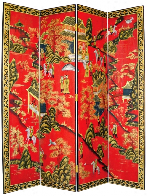 Oriental Village Hand-painted Japanese Room Divider Screen (g7457)