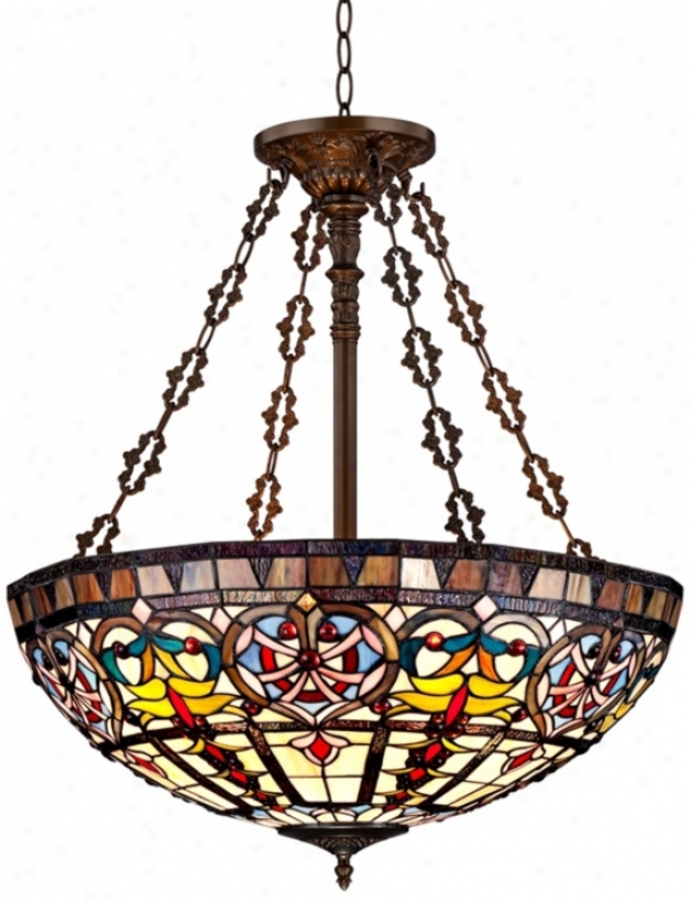 Ornamental Tiffany Gnomon  24" Wide Art Glass Pendant Light (w3315)