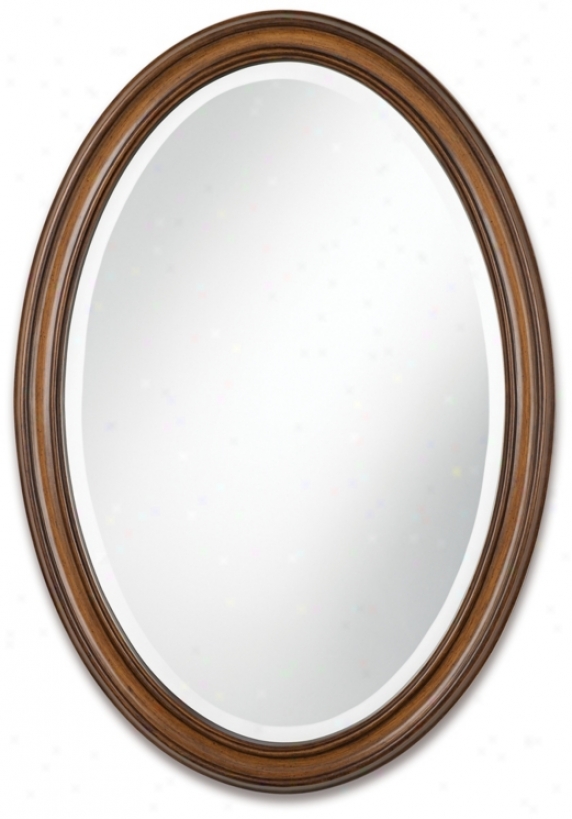 Oval Wood Finish 34" High Wall Mirror (t4631)