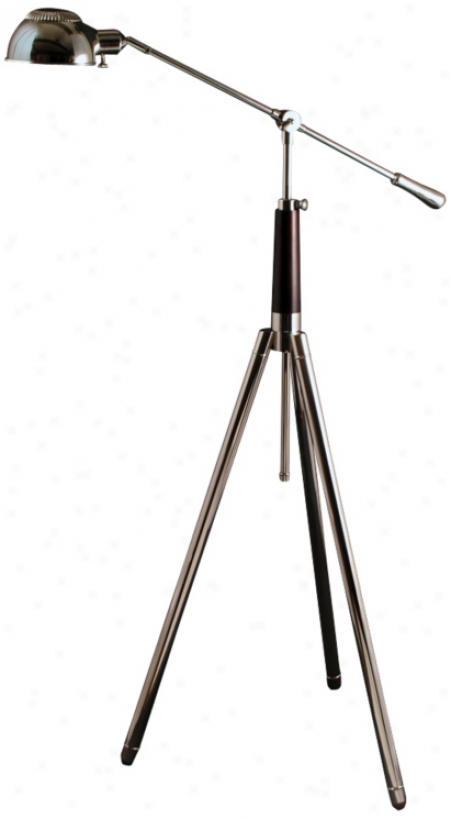 Palomar Tripod Nickel And Mahogany Pharmacy Floor Lamp (u9480)