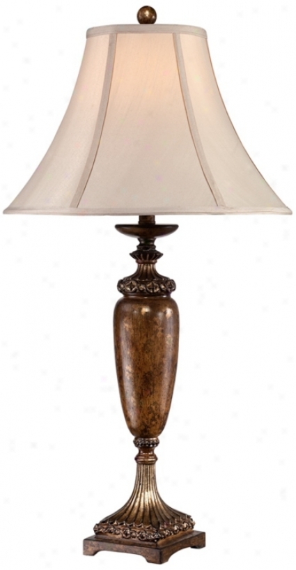 Petite Vase With Light Tan Shade Bronze Table Lamp (v0800)