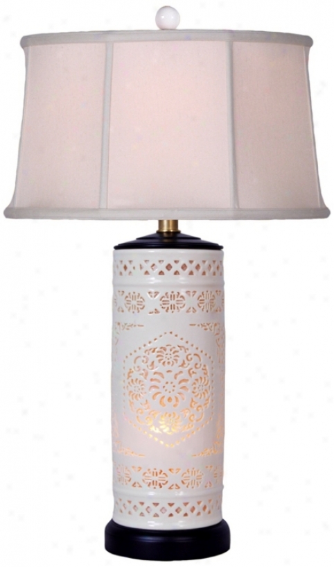 Pierced Bone China With Drum Shade Night Light Table Lamp (v2462)