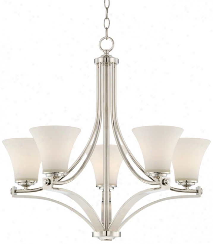 Polished Nickel Opal Glass 27 1/2" Wide 5-light Chandelier (v7401)