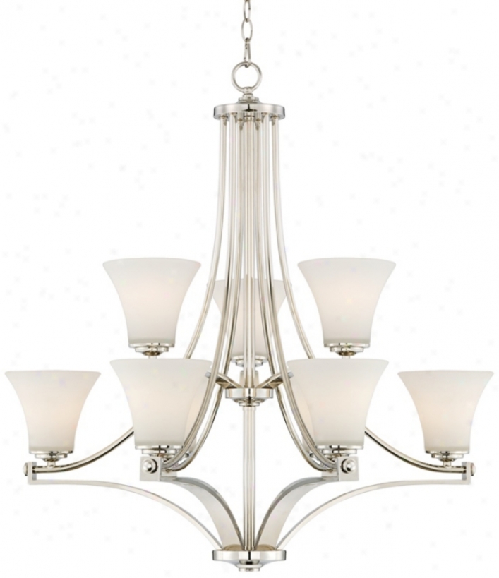 Polished Nickel Opal Glass 30" Wide 9-light Chandelier (v7399)