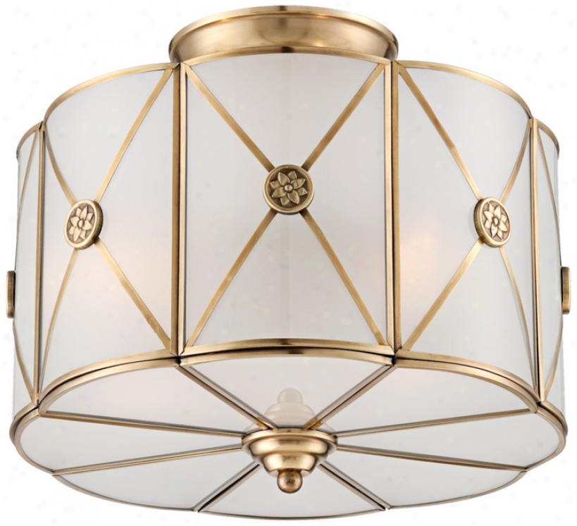 Possini Euro Scalloped Drum 14" Wide Brass Ceiling Light (x0054)