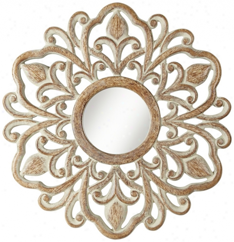 Provencal Sunburst 32" High Tan Whitewash Wall Mirror (w3904)