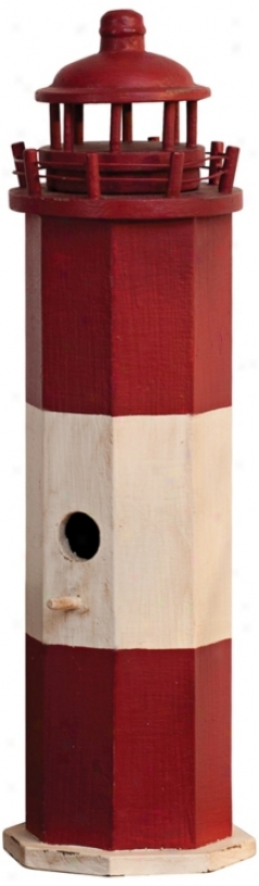 Red And White Mahogany Lighthouse Birdhouse (u4003)