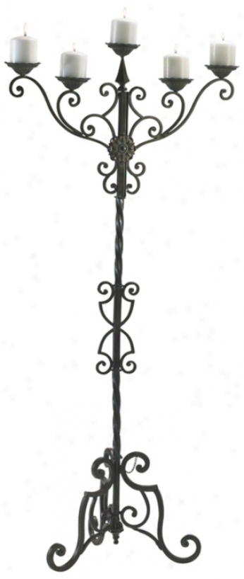 Rialto Aged Patina Iron Floor Candelabra (r0278)