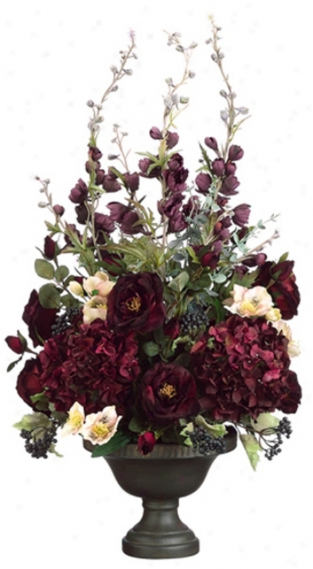 Roses And Hydrangeas In Metal Urn Faux Flowers (n6735)