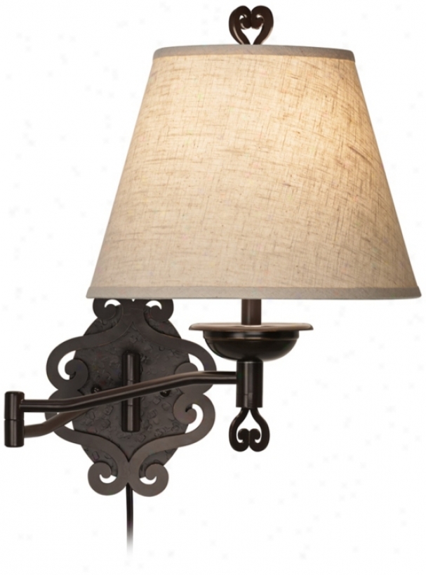 Rustic Hammered Metal Plug-in Swing Arm Wall Lamp (v1037)