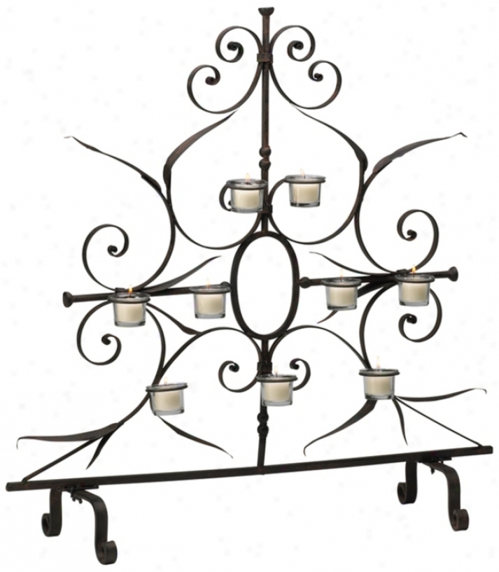 Rustic Iron Scroll Candle Holder Fireplace Cover (r0283)