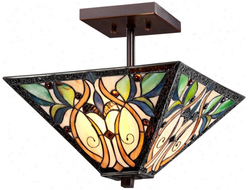 Semi-flush Bronze 14" Wide Tiffany Style Ceiling Light (u9357)