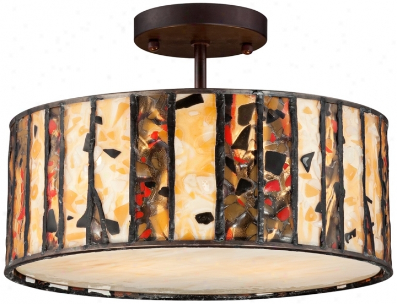 Semi-flush Earth Tone Art Glass Tiffany Style Ceiling Light (u4562)