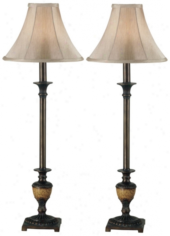 Set Of 2 Emily Crackle Brass Buffet Lamps (p0761)