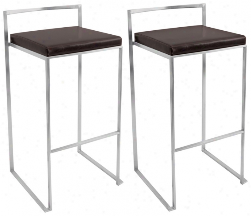 Set Of 2 Wenge Leatherette Fuji Stacker Modern Bar Stools (t4657)