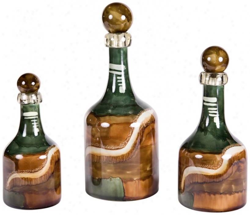 Set Of 3 Art Glass Serious Swirl Bottles (w6791)