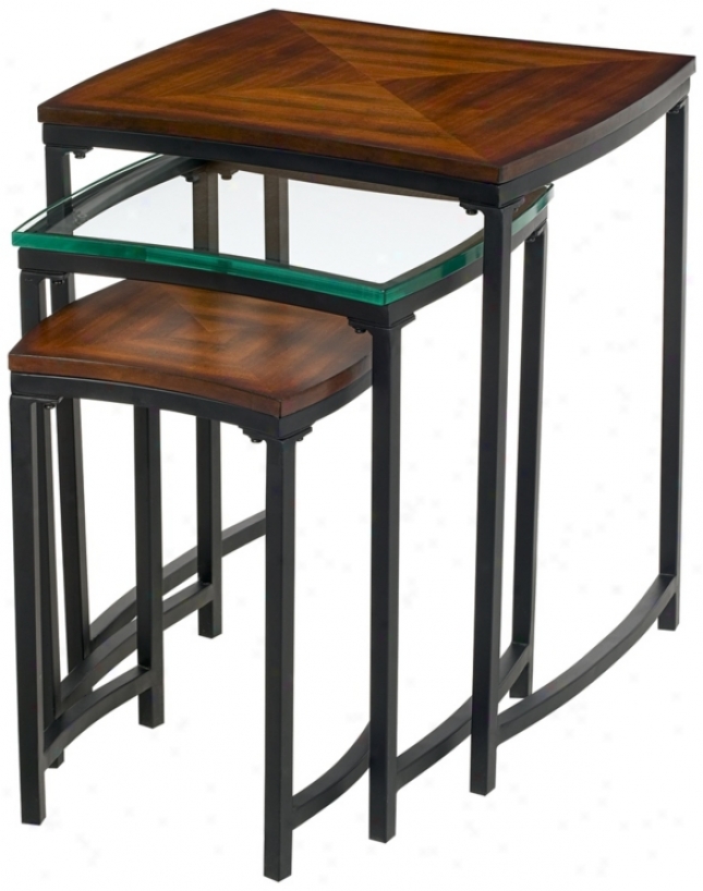 Set Of 3P hinney Dark Cherry Wood Nesting Tables (u2988)