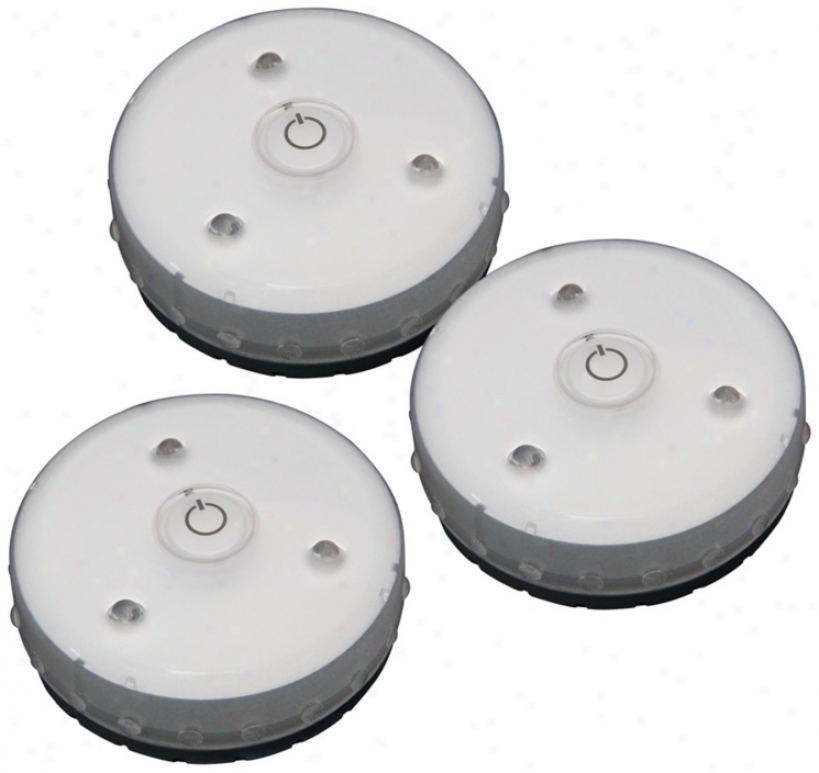 Set Of 3 White 3-lwd Micro Puck Lights (w6883)