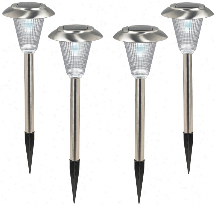 Set Of 4 Steel Finish 5" Wide Solar Led Landscape Lights (m2322)