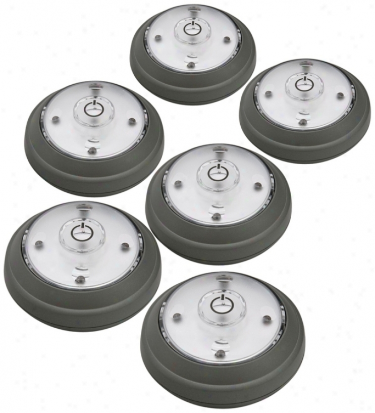 Set Of 6 Gray Finisy 5 Led Puck Lights (t4115)