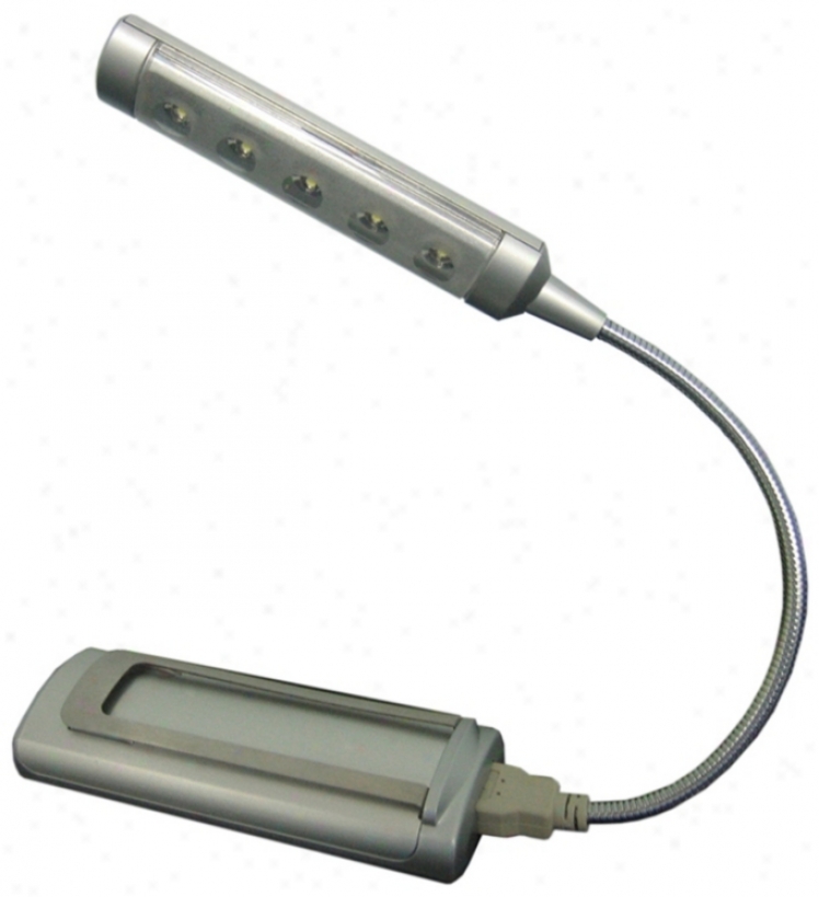 Silver 5-led Usb/battery-powered Book Light (n4819)