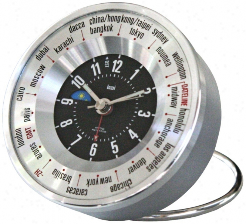 Silver Globe Trotters Self-set World Time Alatm Clock (v8606)