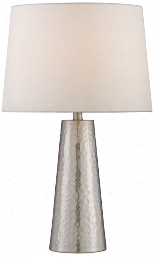 Silver Leaf Hammered Metal Cylinxer Table Lamp (w0363)