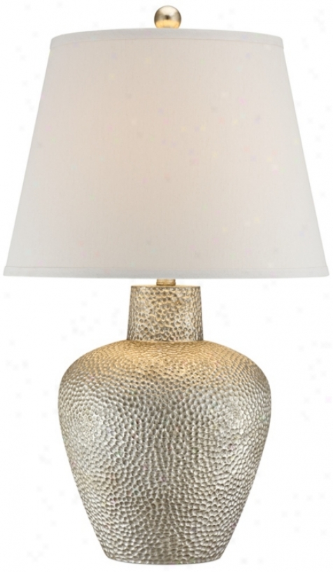 Silver Leaf Hammered P0t Table Lamp (w2344)