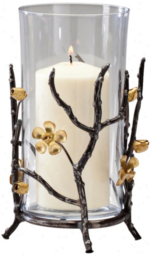 Small Botanica Raw Steel And Gold Candle Holder (v0554)