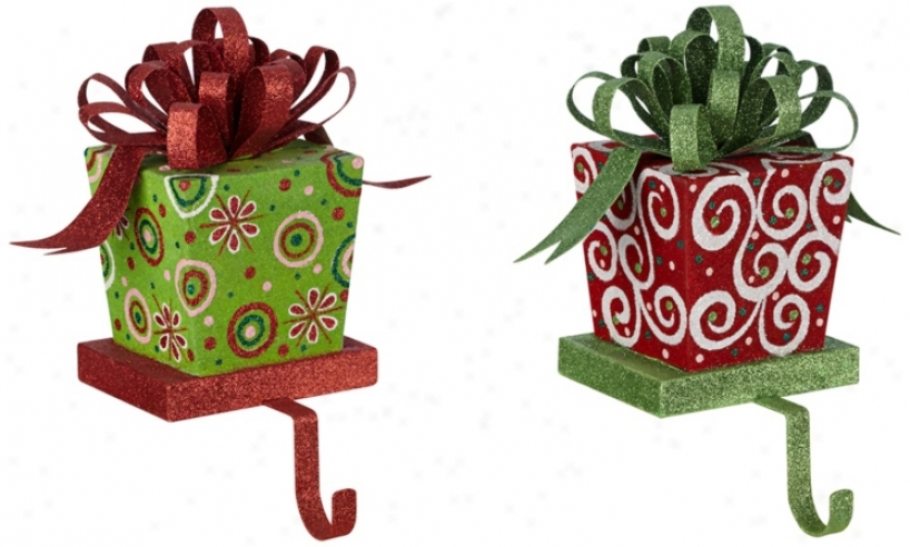 Small Flocked Present Holiday Stocking Holders (w2161-w2161)