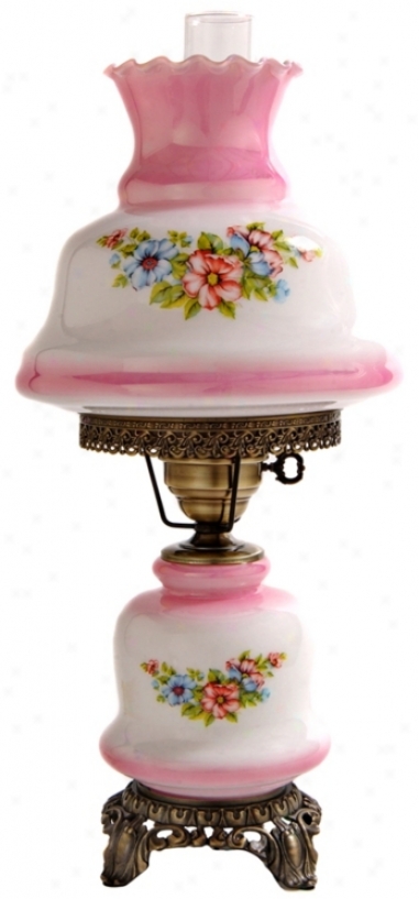 Small Pink Tint Floral Night Light Hurricane Table Lamp (f7958)