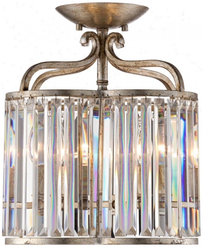 Soft Silver 4-light 13" Wide Crystal Ceiling Ligght (w5872)