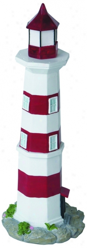 Solar Red And White Lighthouse Led Landscape Accent Easy  (k6484)