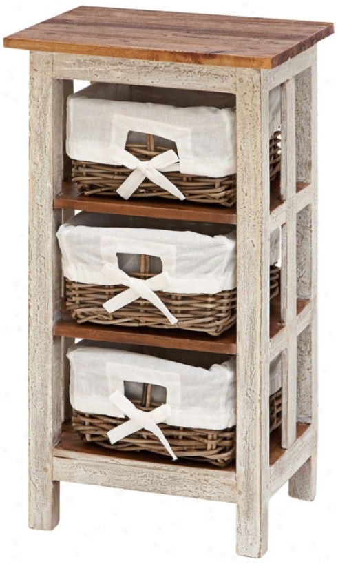 Solid Wood And Rattan 3-drawer Caninet (w8455)