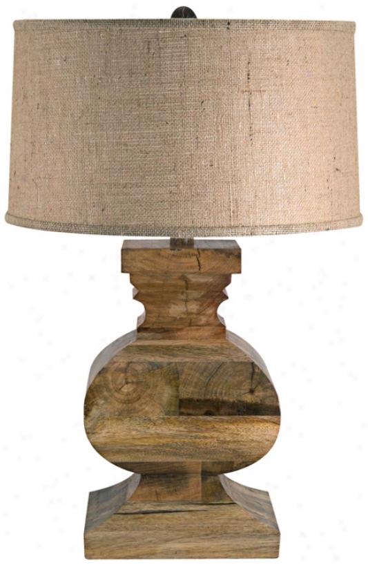 Solid Wood Square Block With Burlap Shade Tahle Lamp (v1812)