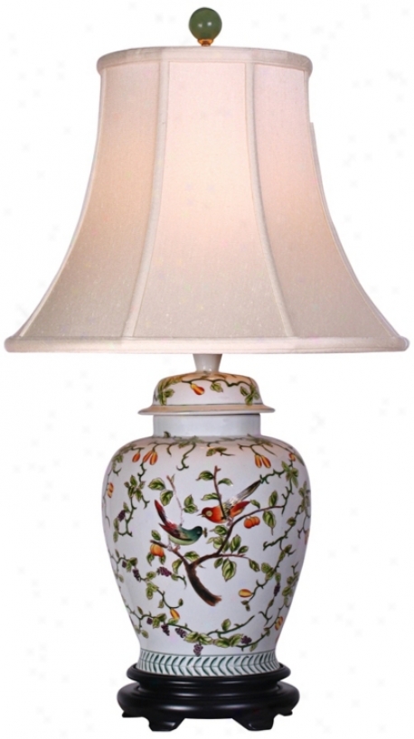 Song Birds Porcelain Temple Jar Table Lamp (g7005)