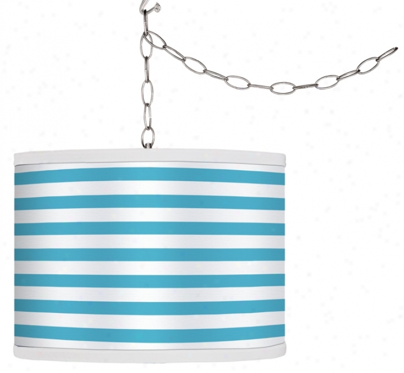 Swag Style Aqua Horizontal Stripe Shade Plug-in Cbandelier (f9542-g4287)